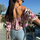 🎁Hot Sale🎁🔥HOT SALE 50% OFF🔥Floral Print Smocked Off-Shoulder Top – Feminine & Flattering Summer Style