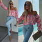 🎁Hot Sale🎁🔥HOT SALE 50% OFF🔥Floral Print Smocked Off-Shoulder Top – Feminine & Flattering Summer Style