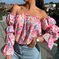 🎁Hot Sale🎁🔥HOT SALE 50% OFF🔥Floral Print Smocked Off-Shoulder Top – Feminine & Flattering Summer Style