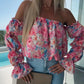 🎁Hot Sale🎁🔥HOT SALE 50% OFF🔥Floral Print Smocked Off-Shoulder Top – Feminine & Flattering Summer Style