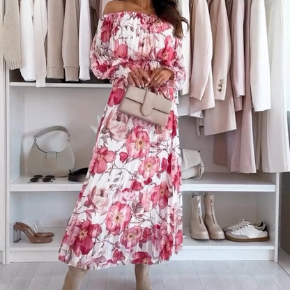 🌸Seasonal dress 50% OFF🌸Floral Print Off-Shoulder Top & Maxi Skirt Two-Piece Set✨
