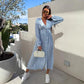Fashion V-Neck Button Long Sleeve Floral Waist Dresses