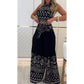 🎁💃2025 Summer Hot Sale 50% OFF💞Women's Retro Pattern Ethnic Halter Sleeveless Top Wide Leg Pants Set