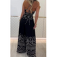 🎁💃2025 Summer Hot Sale 50% OFF💞Women's Retro Pattern Ethnic Halter Sleeveless Top Wide Leg Pants Set