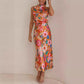 ⌛✨2025 Hot Sale 50% OFF🎨Love In The Garden Floral Halter Neck Elastic Waist Maxi Dress