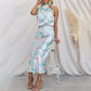⌛✨2025 Hot Sale 50% OFF🎨Love In The Garden Floral Halter Neck Elastic Waist Maxi Dress
