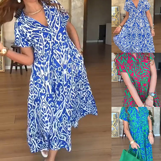 🌊Time-limited Special 50% OFF🎨Women's Casual Print A-Line Long Dress