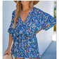 ☀️Summer Cool Deal: 49% OFF!!😍🎨Women's Summer Casual V-Neck Printed Jumpsuit with Waist Tie and Dolman Sleeves