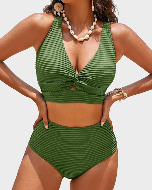 💃2025 New Type - 50% OFF 👙Textured Knot-Front High-Waisted Bikini Set🌊