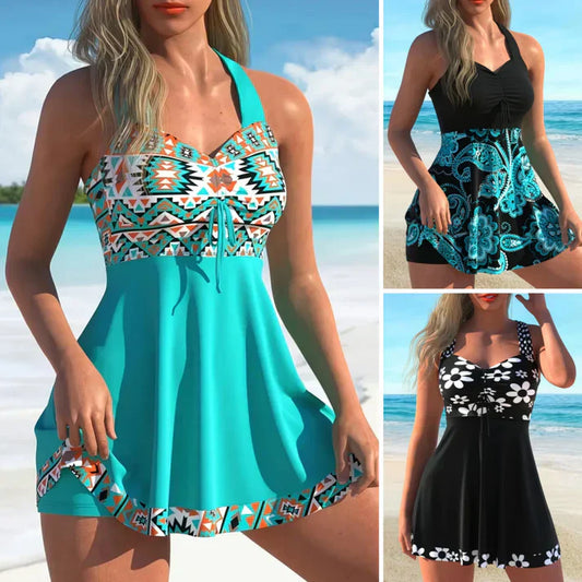🚨FLASH SAEL 60% OFF!!✨Women's Plants Print V Neck Swimdress & Tankini Set