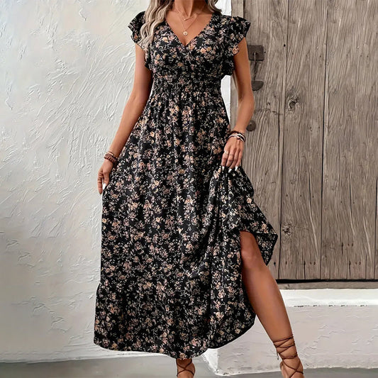 💃2025 Limited Time Sale - 50% OFF💯☀️Flowy V-Neck Floral Maxi Dress