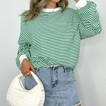 🔥Last day sale 50% OFF🔥Women's Oversized Striped Crewneck Pullover