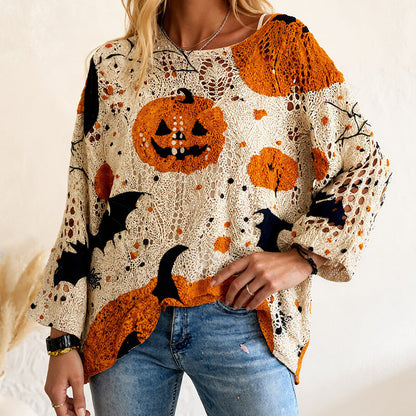 🎁🎃Halloween 50% Off Special Offer💓Women's Halloween Loose Fit Batwing Knit Sweater