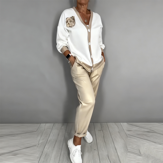 🎁Black Friday Sale - 50% OFF😍👠Limited-time offer-Women’s Casual V-Neck Top & High Waist Pants 2-Piece Set