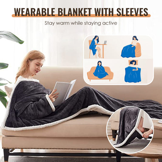🎁🎅Christmas Special Sale - 50% OFF💝Flannel Wearable Heated Blanket with Sleeves