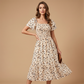 🌈2026 Summer Hot Sale 50% OFF!✨Square Neck Floral Midi Dress – Smocked Bodice, Flowy Tiered Skirt, Romantic 🌸1