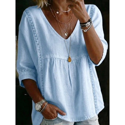 🎉 50% OFF! 👚 Viral Lace-Trim V-Neck – Whisper Romance, Empire Grace ✨
