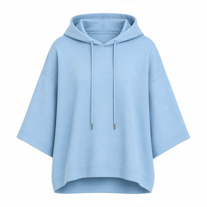 🧥Seasonal Style - Relaxed Pullover Hoodie with Half-Sleeve Cut – Flattering Loose Fit & Modern Aesthetic for Transitional Weather