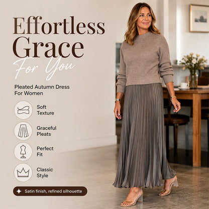 🌸LAST DAY-50% OFF!!💃Effortless Elegance | Women's Pleated Round-Neck Maxi Dress