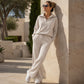🔥LAST DAY SALE 70% OFF👍Women's Half-Zip Lapel Top and Wide-Leg Pants Set