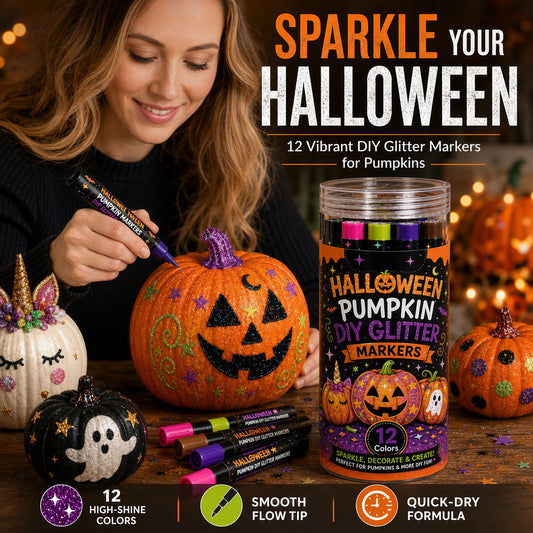 12 Colors Halloween Pumpkin DIY Glitter Markers Set