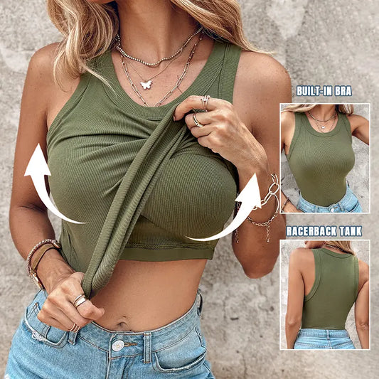 🎁Summer Sale 50% OFF😍Ribbed Stretchy Tank Top with Shelf Bra💓
